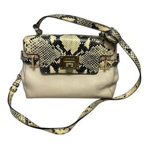 Michael Kors Astrid Medium Top Handle Embossed Leather Satchel Cream Snake